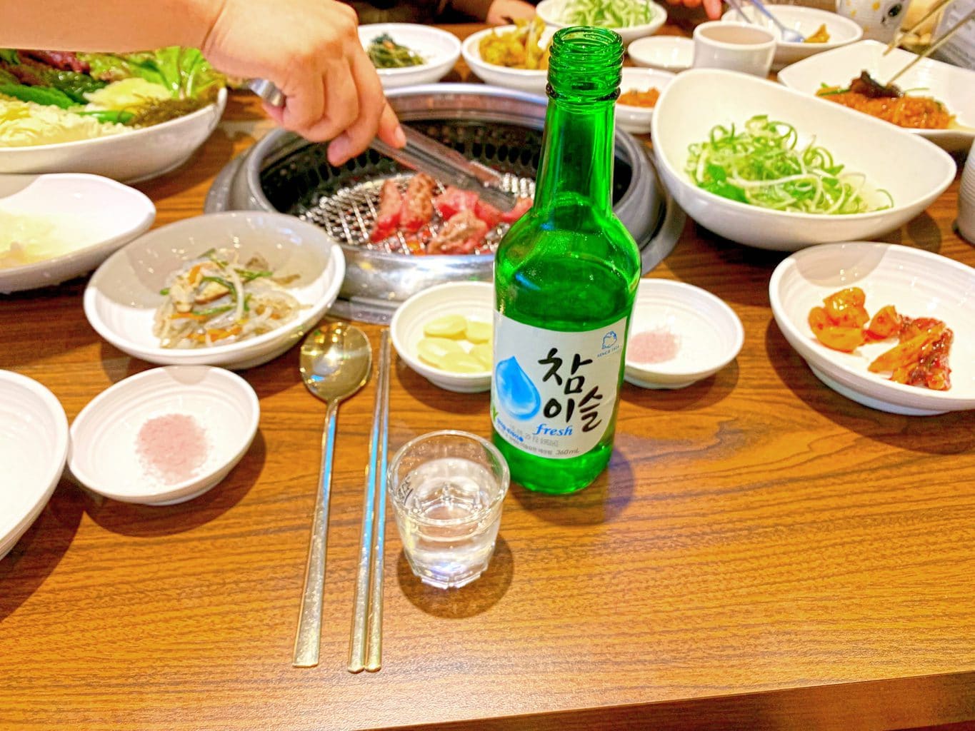 Korean meal with drinks